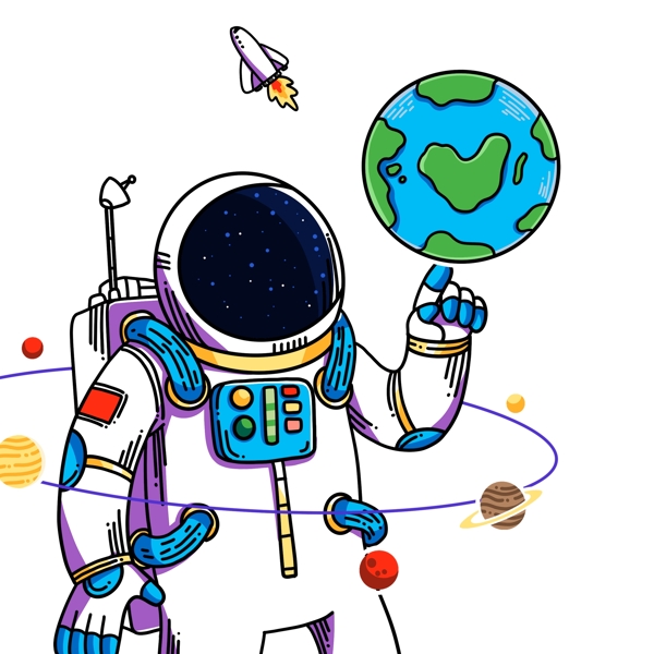 彩绘拿着地球的宇航员插画设计