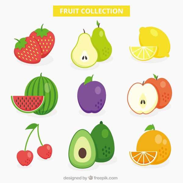手绘9种美味水果平面设计素材