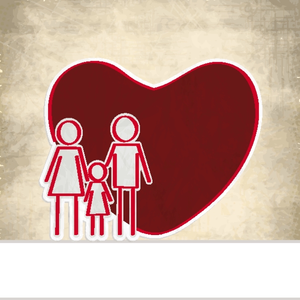 美丽的红色心形的家庭在肮脏的棕色背景插图医学概念