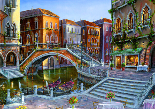 油画威尼斯的桥图片