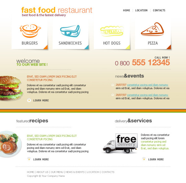 快餐食品网站psd模板
