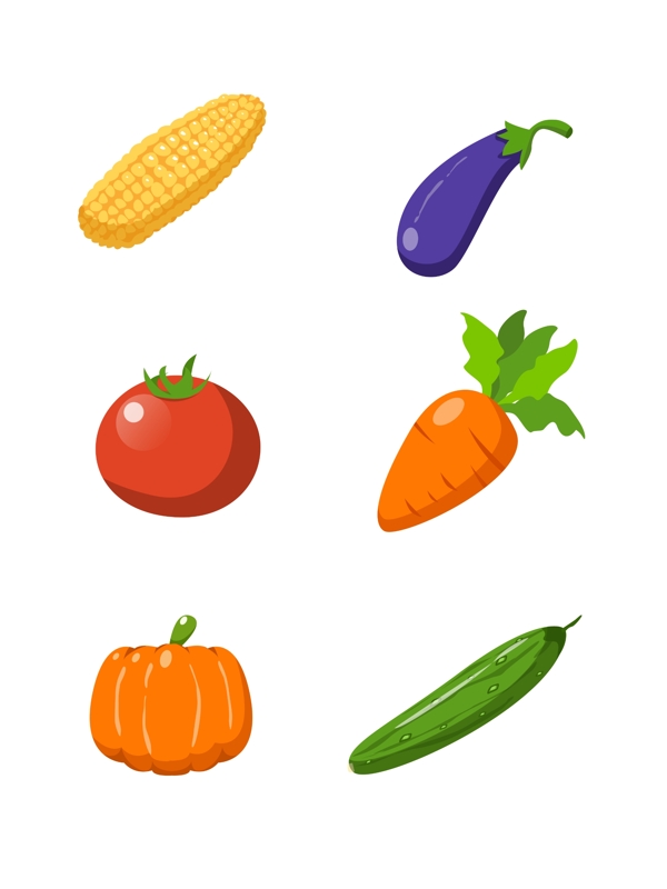 简约矢量手绘玉米番茄等蔬菜