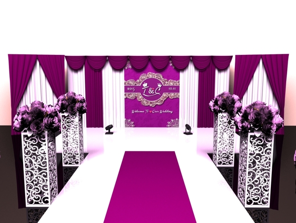 紫色系婚礼会场效果图