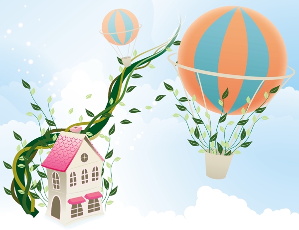 卡通房子和热气球