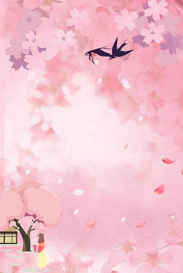 简约粉色樱花季背景合成