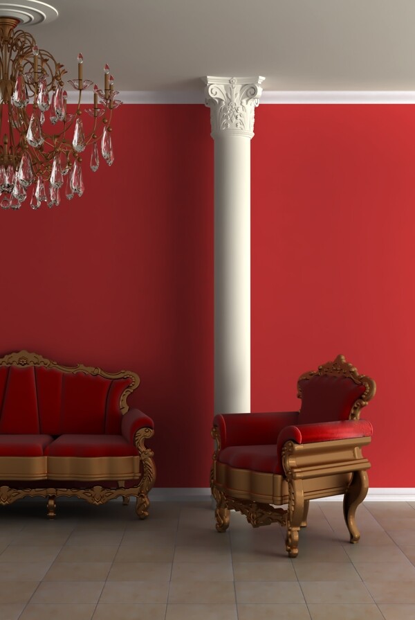 红色系欧式沙发客厅设计图片