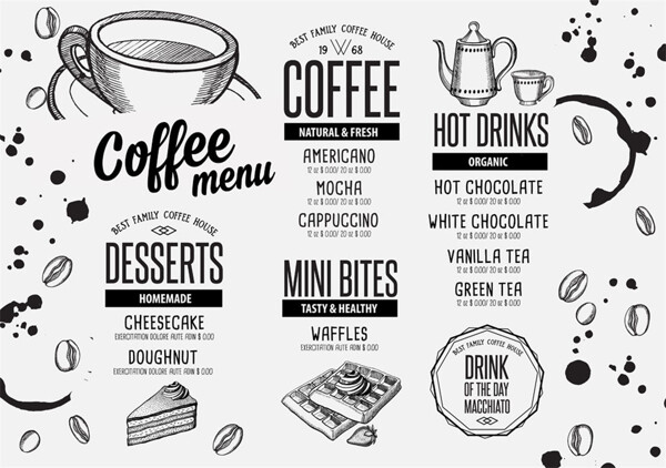 休闲咖啡饮料菜单图片