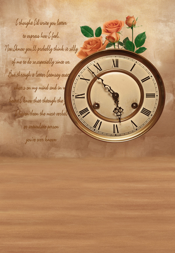 钟表与玫瑰花朵影楼摄影背景图片