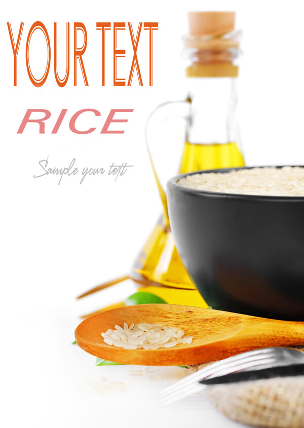 碗里的大米和食用油图片