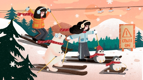 世界青年日运动滑雪冬季插画