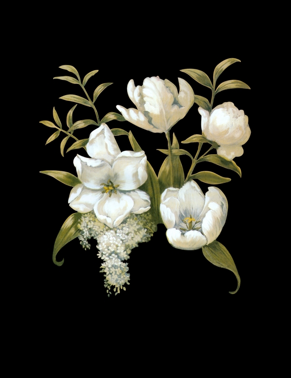 手绘花卉油画花卉白色花卉