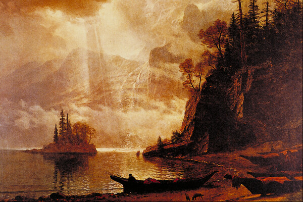 油画湖泊风景图片