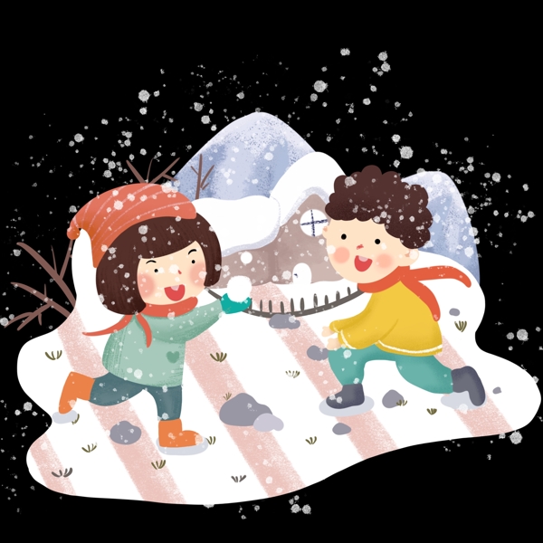 冬季雪地场景蓝色手绘插画雪地场景PNG