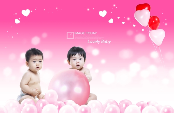 粉色气球和小婴儿