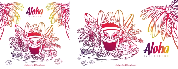 面具草图和夏威夷元素背景