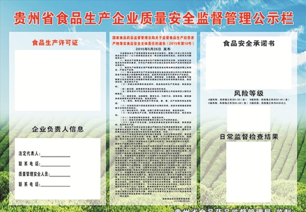 贵阳市食品安全生产公示栏