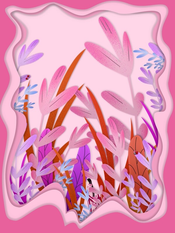 卡片插画植物粉红色原创