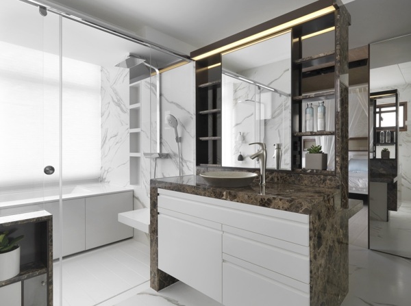 现代简约金褐色大理石洗手台卫生间室内装修