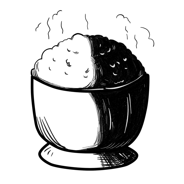 手绘素描黑白大米饭