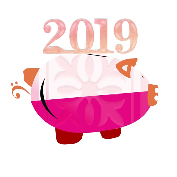 2019年猪卡通粉色花纹喜庆浮雕