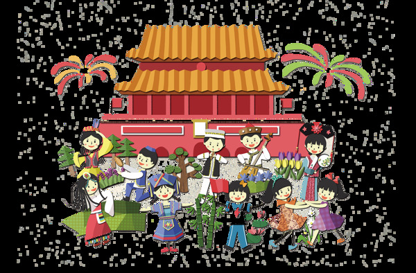 7卡通儿童节祖国的花朵png元素