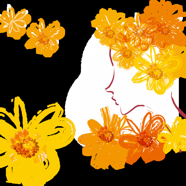 明媚亮眼橙黄色手绘菊花装饰元素
