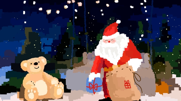 圣诞节礼物圣诞老人小棕熊灯礼品袋圣诞树