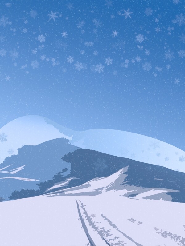 手绘冬天雪景背景