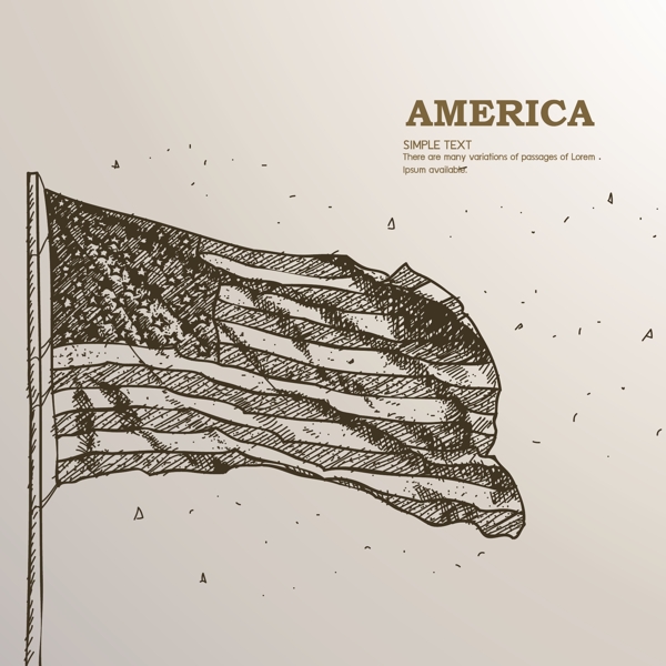 手绘素描风格美国国旗