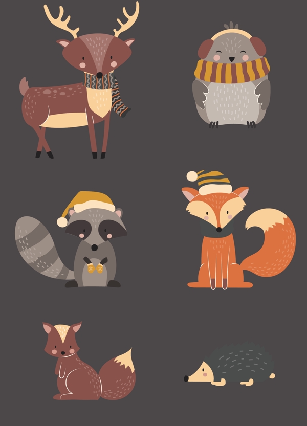 冬季森林动物插画