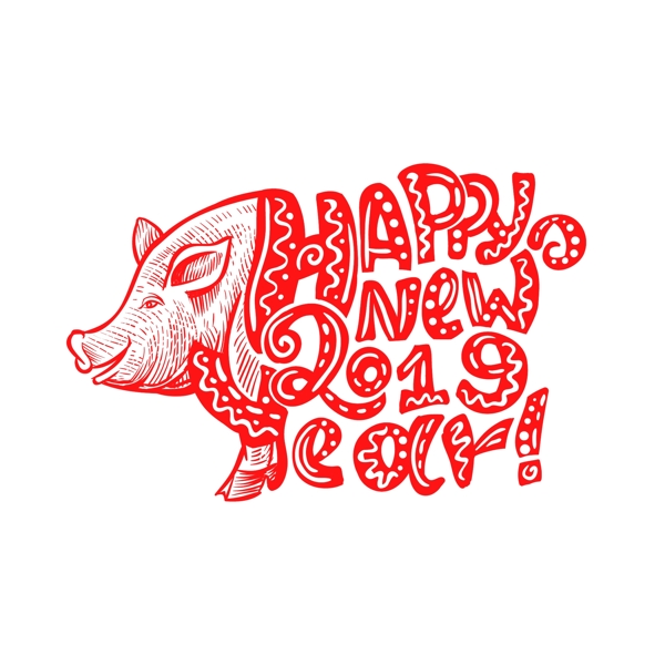 可爱的红色猪嘴年新年快乐