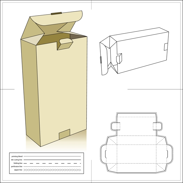 长方形标准纸盒模板含刀模
