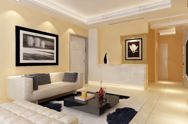 现代简约温馨暖色客厅空间效果图模型