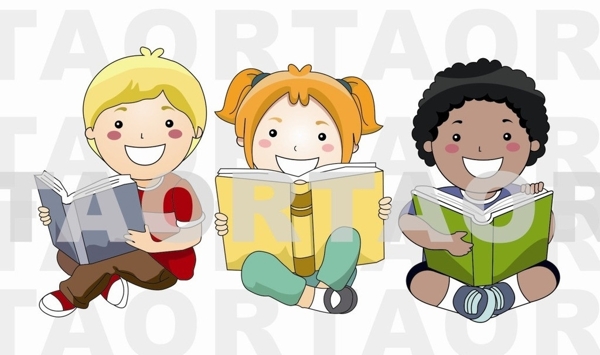 卡通外国小孩读书图片