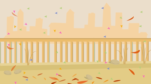 卡通秋季落叶和护栏背景设计