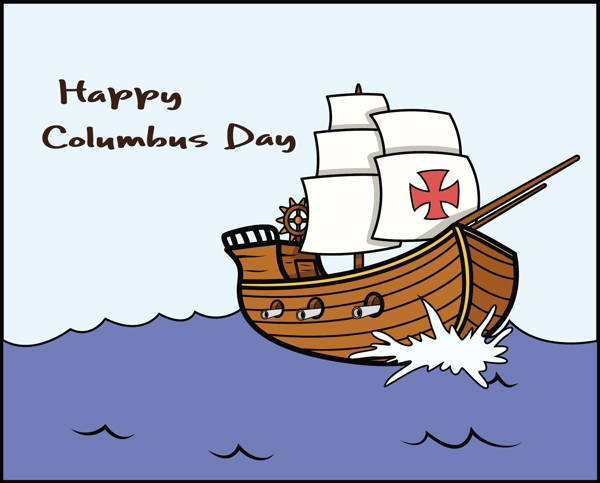 快乐的哥伦布日帆船的矢量图形