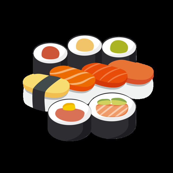 清新可爱手绘日式寿司料理美食装饰元素