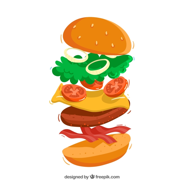芝士汉堡与美味的食材插图背景