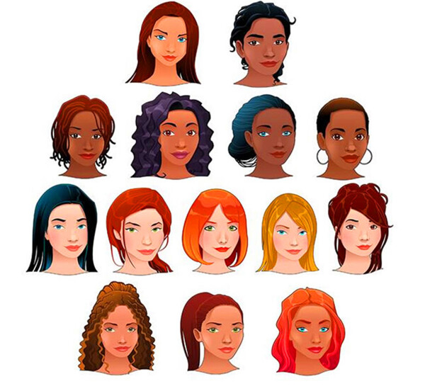 14款卡通女性发型矢量图