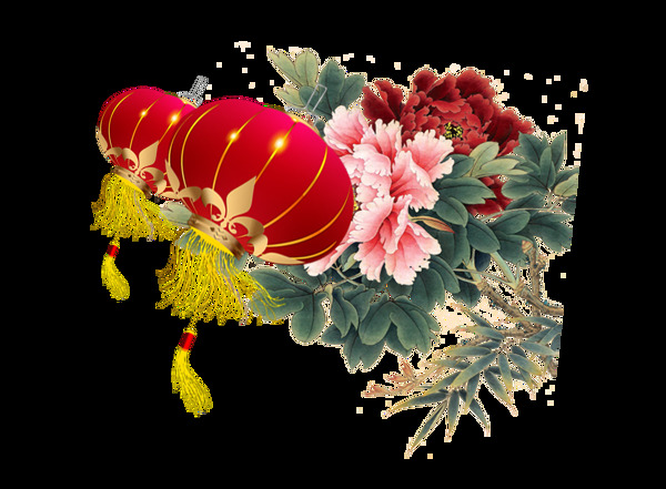 春节牡丹灯笼元素