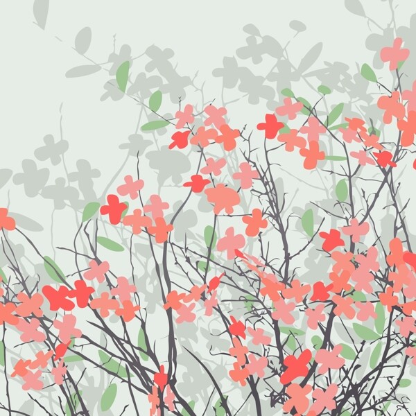 浅红色花朵灰色树装饰设计