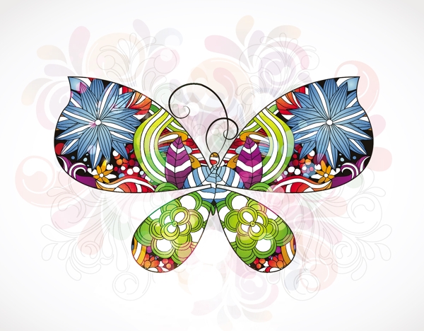 矢量彩色抽象的花蝴蝶