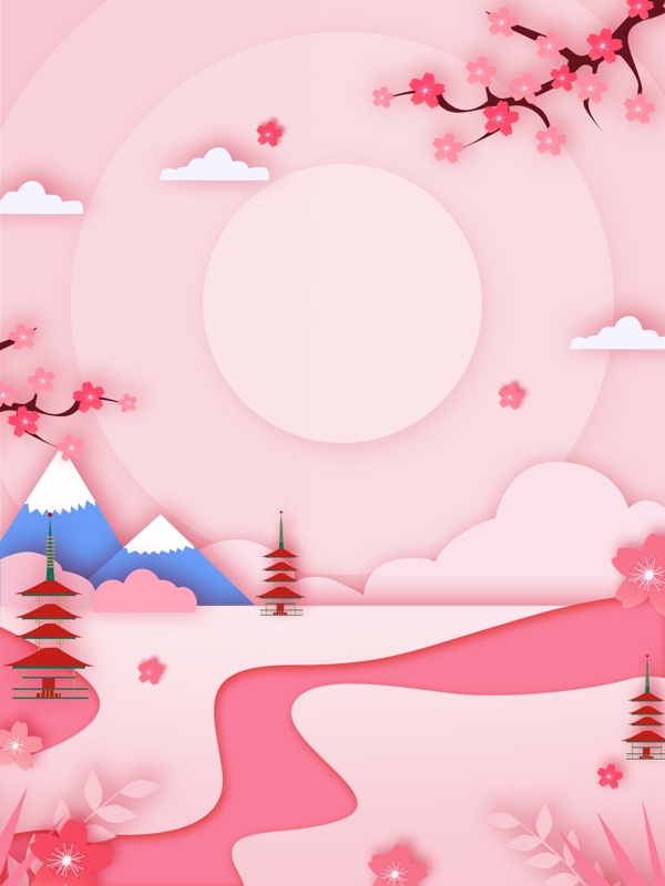 日本文化粉色风景插画背景