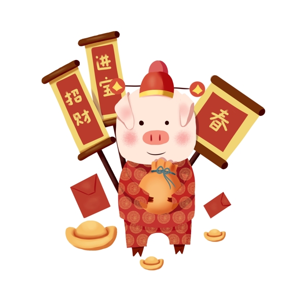 2019猪年春节习俗招财进宝卡通猪
