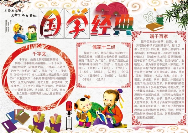 中国风古典国学经典文化手抄报模板