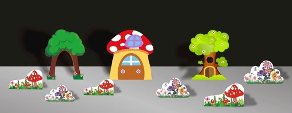 蘑菇房子卡通舞台设计