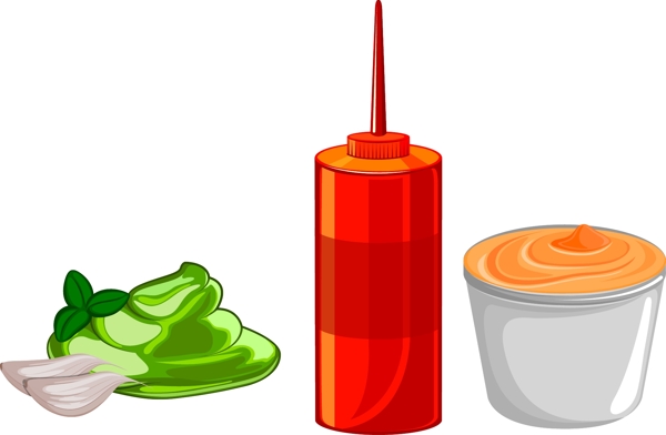 手绘绿色食物番茄酱元素