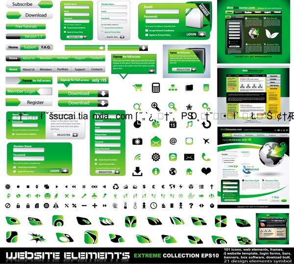 绿色网页界面设计元素矢量素材