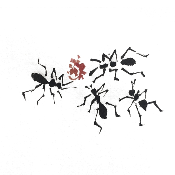 水墨蚂蚁手绘插画