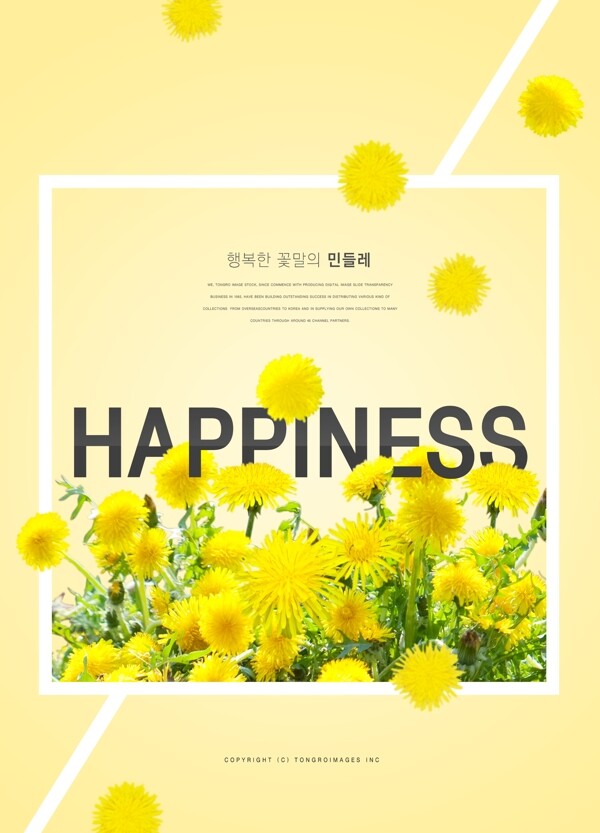 清新韩系黄色花海边框海报设计